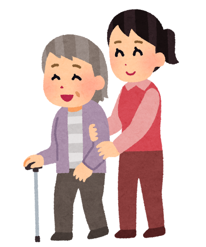 高齢の家族と一緒のお墓参り 付き添い