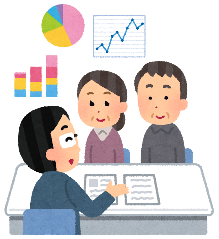 お墓の費用を相談する老夫婦のイラスト