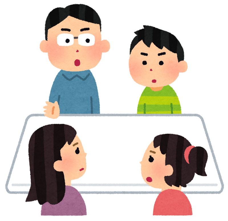 墓じまいについてご家族で話し合うイラスト