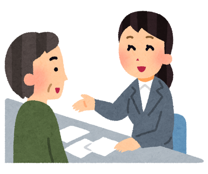 北九州市立霊園の墓じまいで区役所まちづくり整備課の窓口を訪ねるイラスト